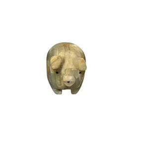 Hand Carved Green Onyx Pig Figurine Banded Calcite Stone Animal Sculpture